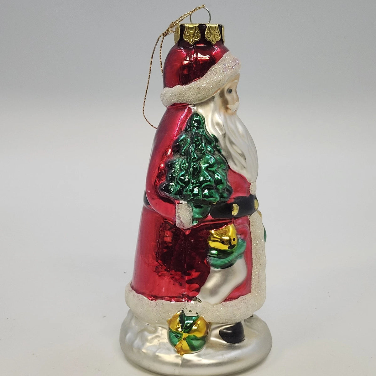 Large Hand Painted Blown Glass Santa Claus Christmas Tree Hanging Ornament 7"