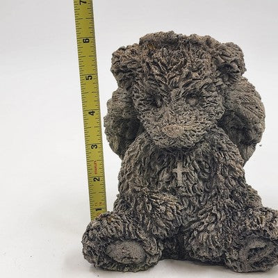 Angel Bear Brown Concrete Statue Halo Wings Cross Garden Decor 6"
