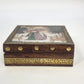 Wood Jewelry Trinket Box Painted Woman Deer Brass Inlay Purple Velvet 5.25"