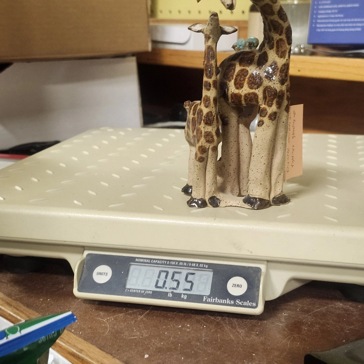 Studio Pottery Giraffe Family Figurine Brown Speckled 7" Artist Marked