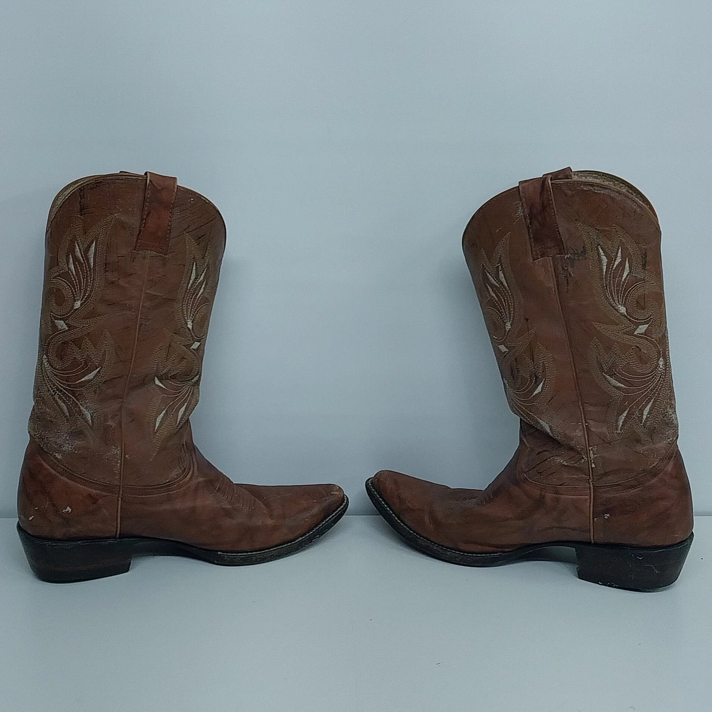 Israel Brown Leather Cowboy Boots Embroidered Western Men's Size 8.5 Made Mexico