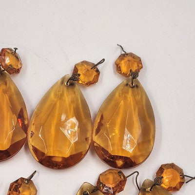 9 Amber Teardrop Faceted Crystal Glass 2" Prisms for Lighting Chandelier Accents