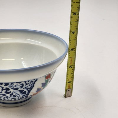 Japanese Pottery Porcelain Floral Design Udon Donburi Rice Bowl w Lid 3.25"x6"
