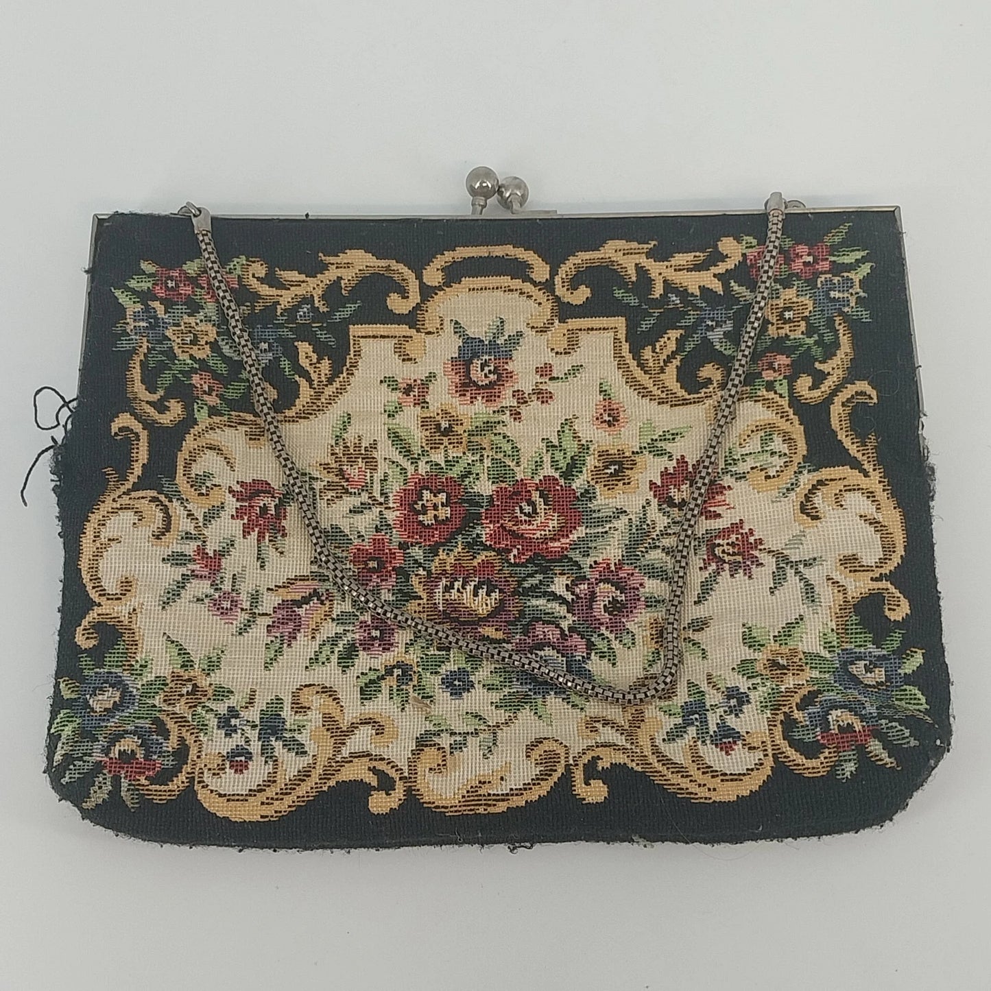 Walborg Floral Tapestry Clutch Purse Kiss Lock Chain Strap Hong Kong Vintage
