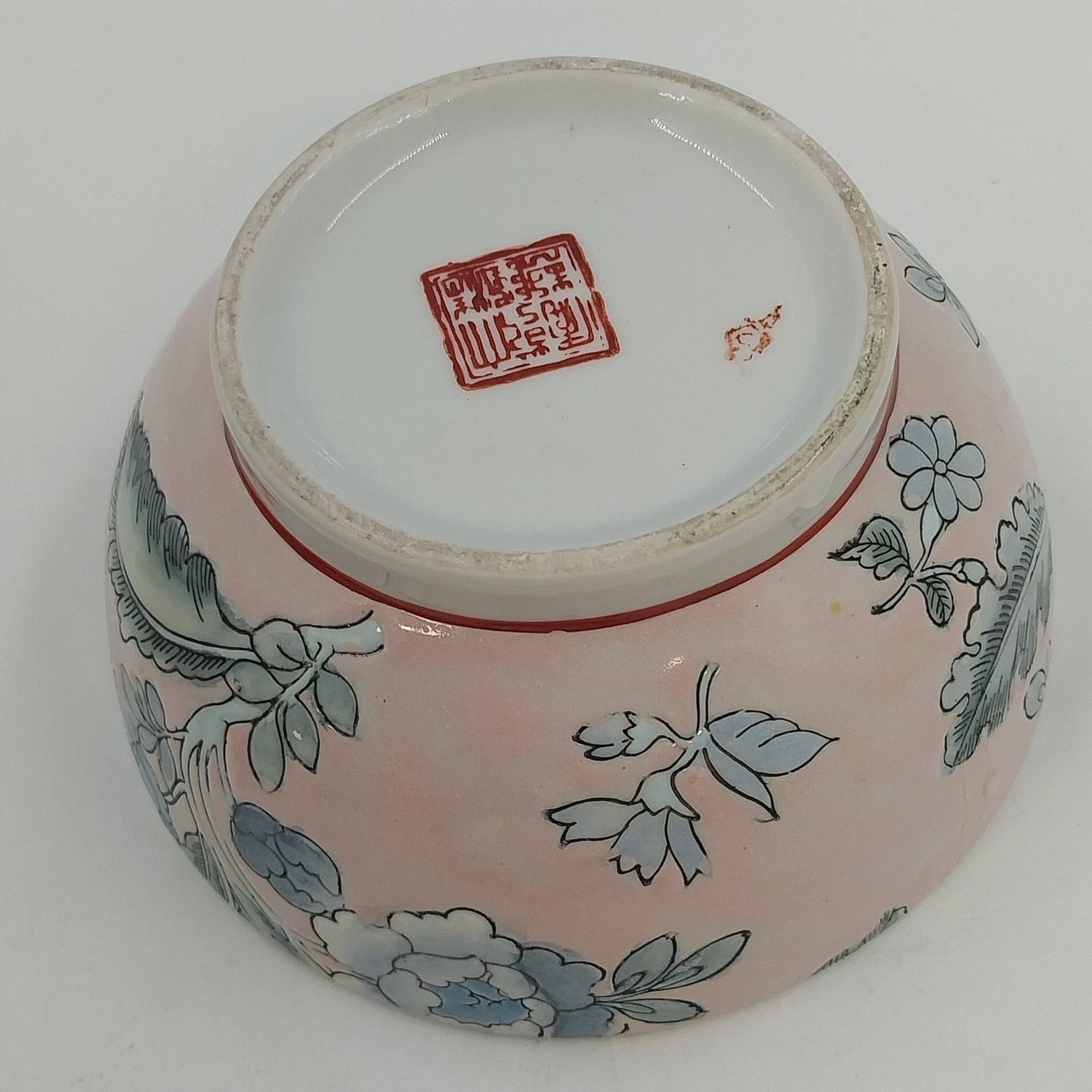 Chinese Hand Painted Porcelain Covered Bowl Pink Blue Floral Ginger Pot Jar Vtg