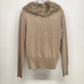 New York & Company Tan Cardigan Faux Fur Collar Size Medium
