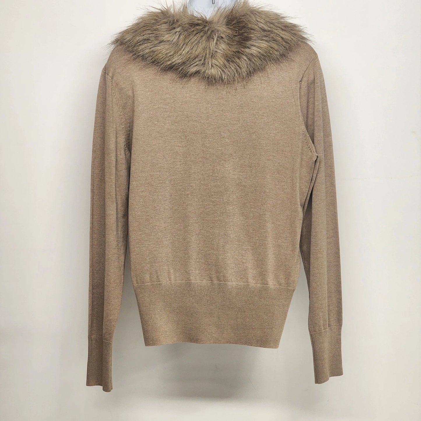 New York & Company Tan Cardigan Faux Fur Collar Size Medium