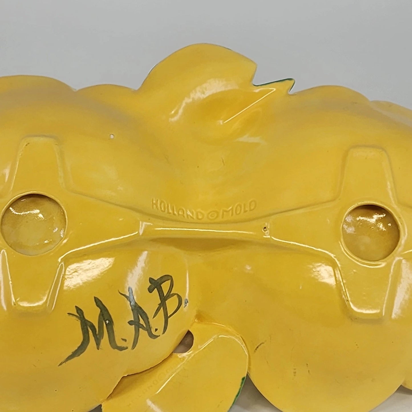 Holland Mold Ceramic Divided Hibiscus Dish Yellow Flowers Green Leaf 10" 1962