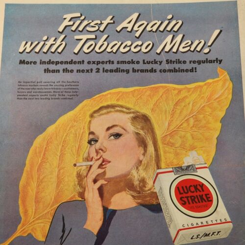 Lucky Strike Cigarettes First again with Tobacco Men 1948 Life Vintage Print Ad
