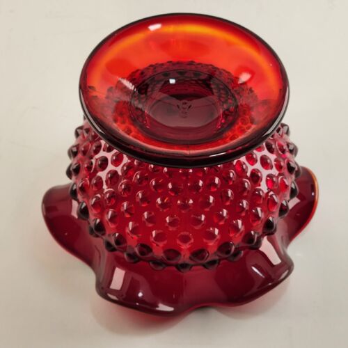 Fenton Old Virginia Glass Bowl Ruby Red Hobnail Footed Ruffled Edge Vintage 6"
