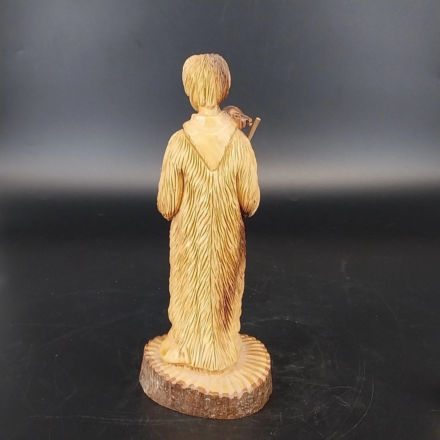 Vintage Hand Carved Wooden Nativity Shepherd Figurine With Lamb
