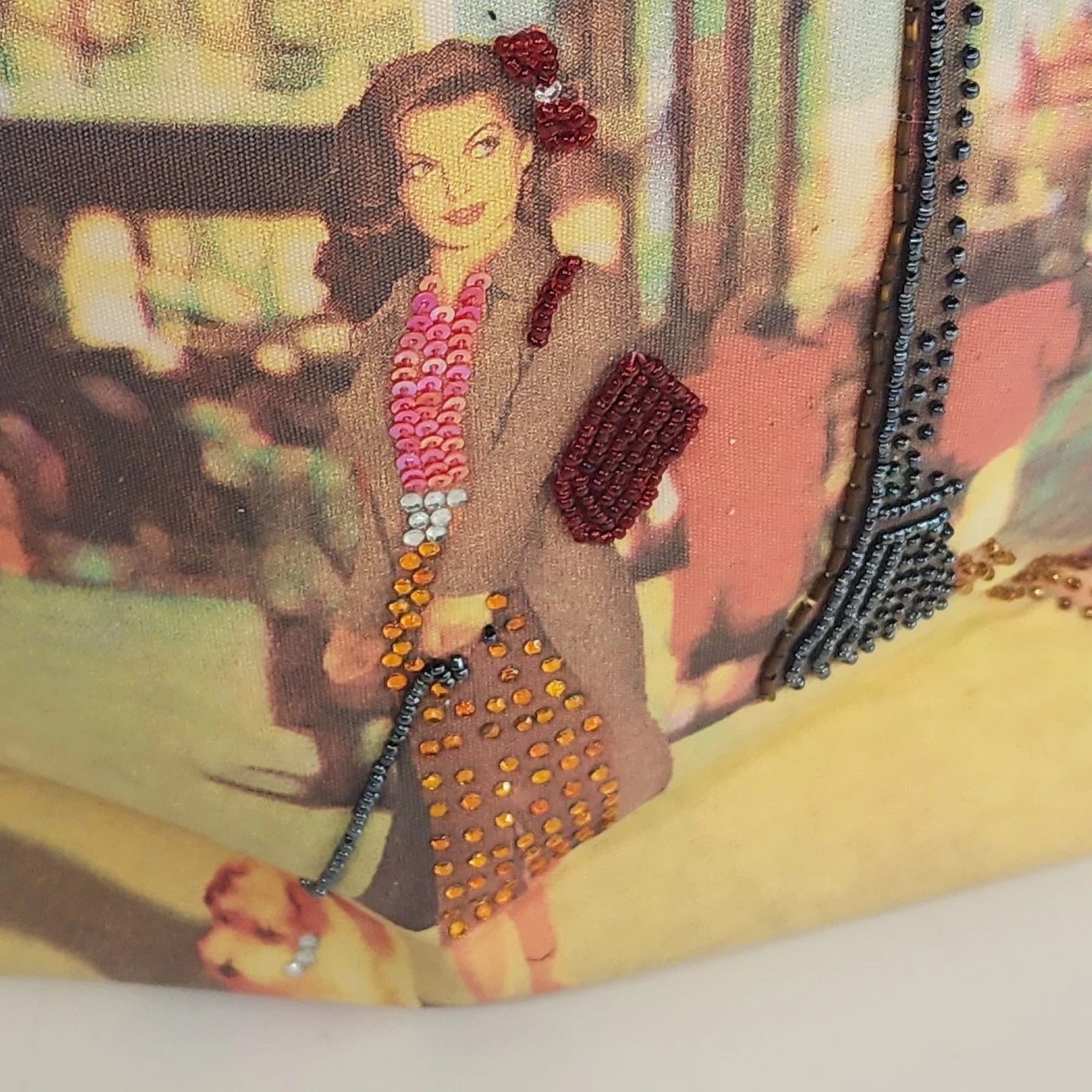 Artisan Canvas and Leather Tote Bag Lady on Boardwalk Graphic Art Purse Unique