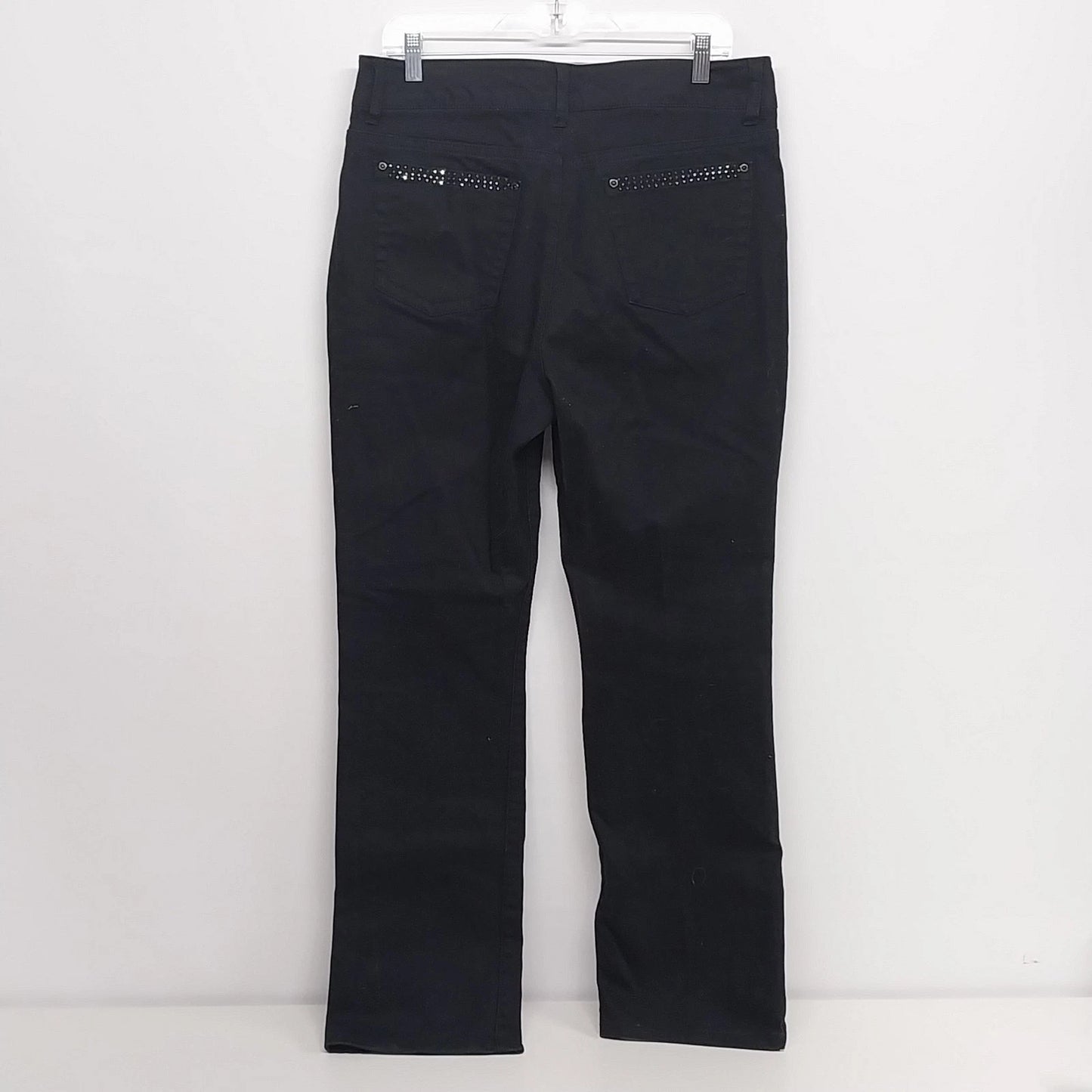Zena Womens Black Straight Leg Jeans Size 14 Studded Pocket Stretch Cotton Blend