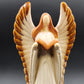 Glazed Ceramic Angel Figurine Holding Book 13" Neutral Cream Brown Home Decor