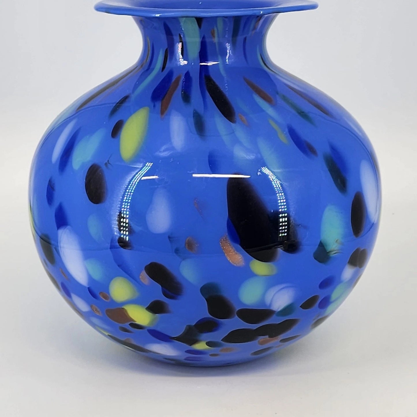 Vetrai Italian Glass Vase Blue Stretch Confetti Hand Blown Centerpiece