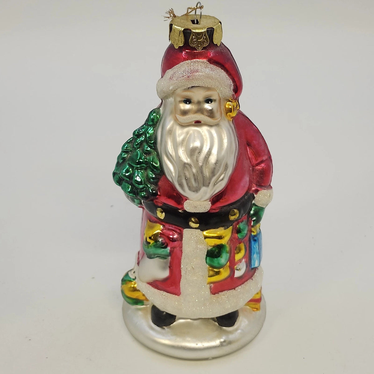 Large Hand Painted Blown Glass Santa Claus Christmas Tree Hanging Ornament 7"