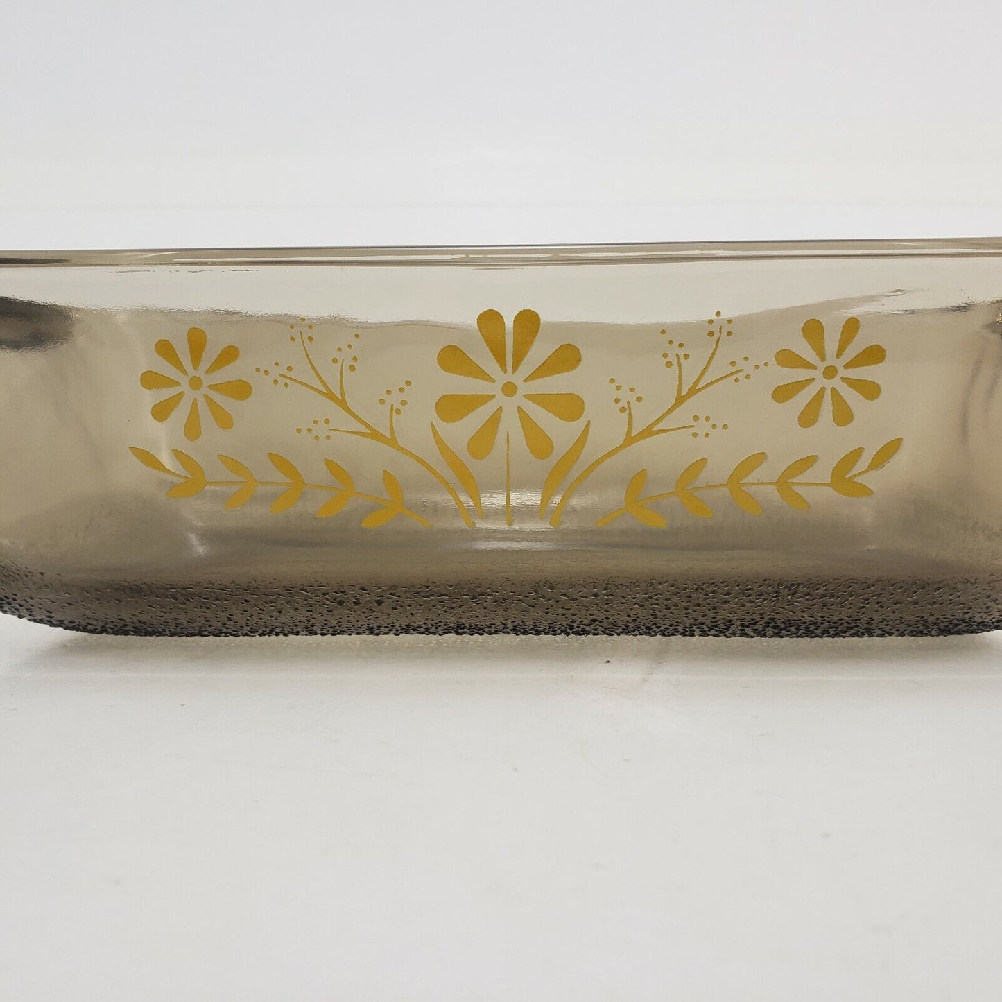 Jeannette Glasbake Loaf Pan Amber Yellow Daisy Pattern Textured Bottom 9" x 5½"