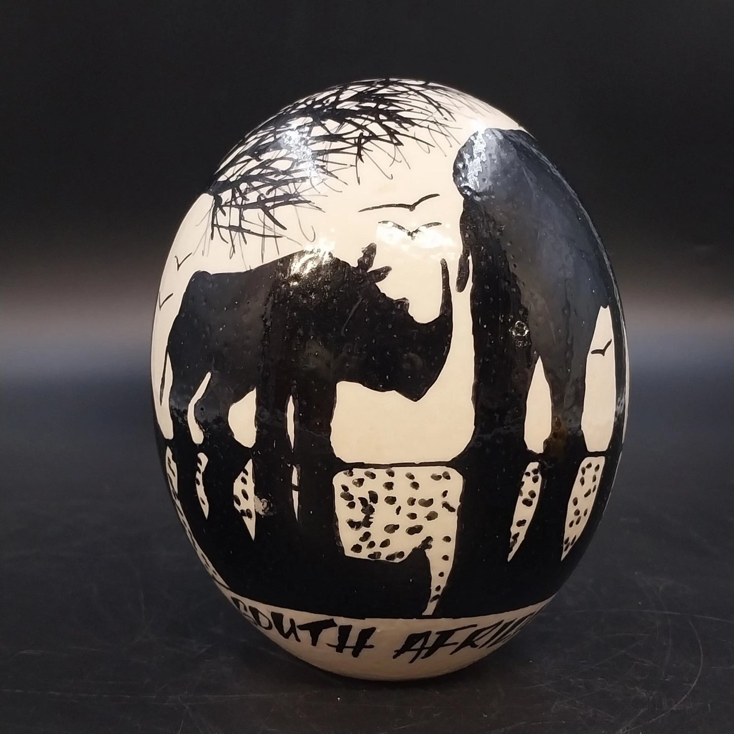 Hand Painted Ostrich Egg Art Cape Town South Africa Safari Wildlife Decor 5.5"