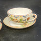 Porcelain Demitasse Cups & Saucers Set of 2 Hand Painted Floral Rim Chip Japan