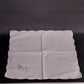 12 Dinner Napkins in Solid White Linen w Embroidered Floral & Scalloped Edge 15"