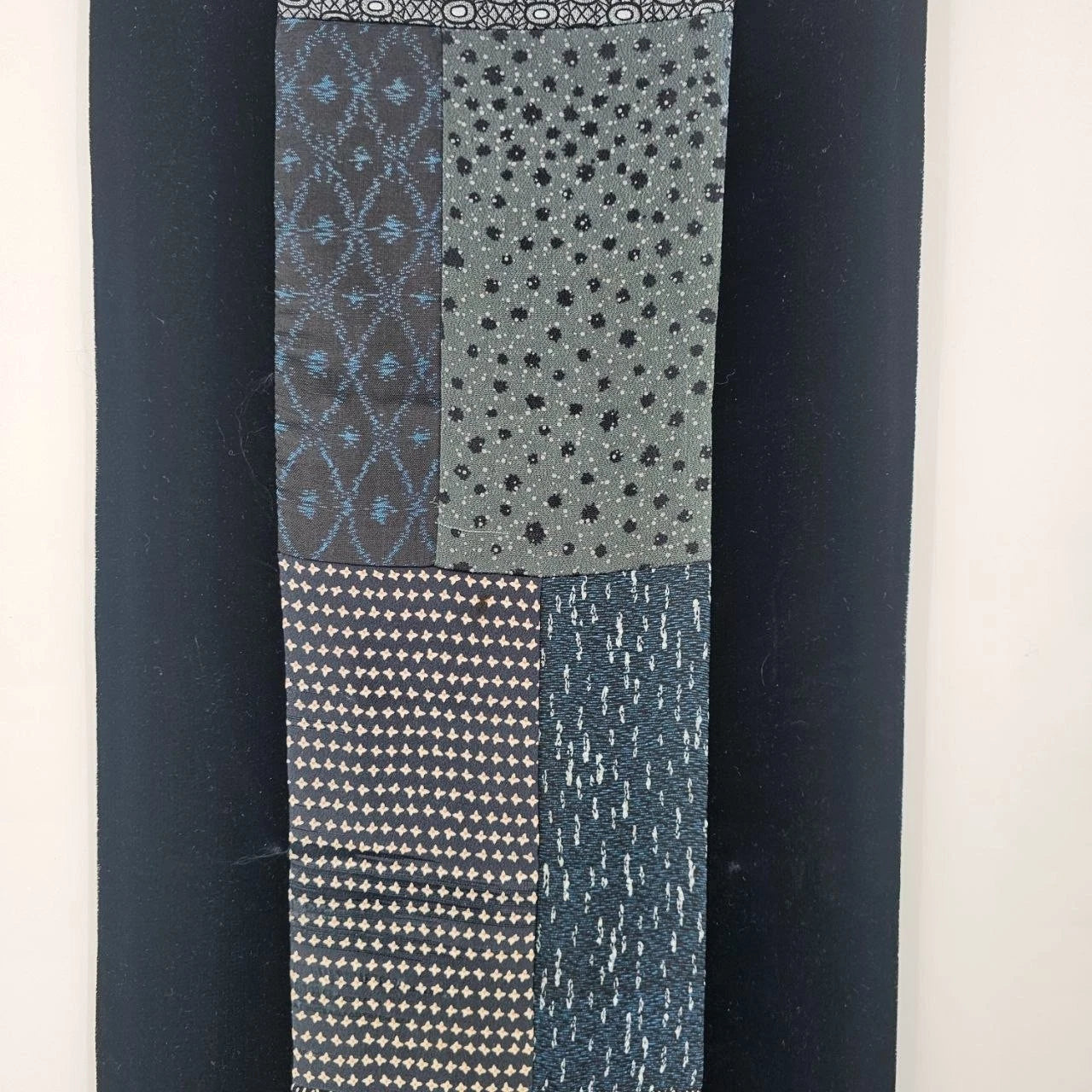 Blue Black Patchwork Table Runner 53" Reversible Luxury Black Velvet Boho Decor