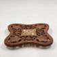 Hand Carved Wood Trivet 8" Square Gold Inlay Floral Design Vented Feet India Vtg