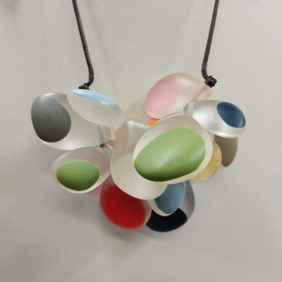 Sylca Signed Acrylic Cluster Bead Pendant Necklace Adjustable Cord Art To Wear
