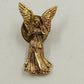 Gold Tone Guardian Angel Playing Harp Instrument Figure Brooch Lapel Pin Vintage