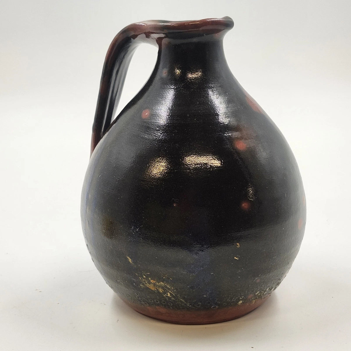 Redware Pottery Pitcher Dark Mottled Glaze 5.5" Tall Antique Style Unmarked