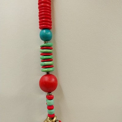 Wood and Acrylic Multicolor Conical Beaded Hook Christmas Holiday Necklace 14"