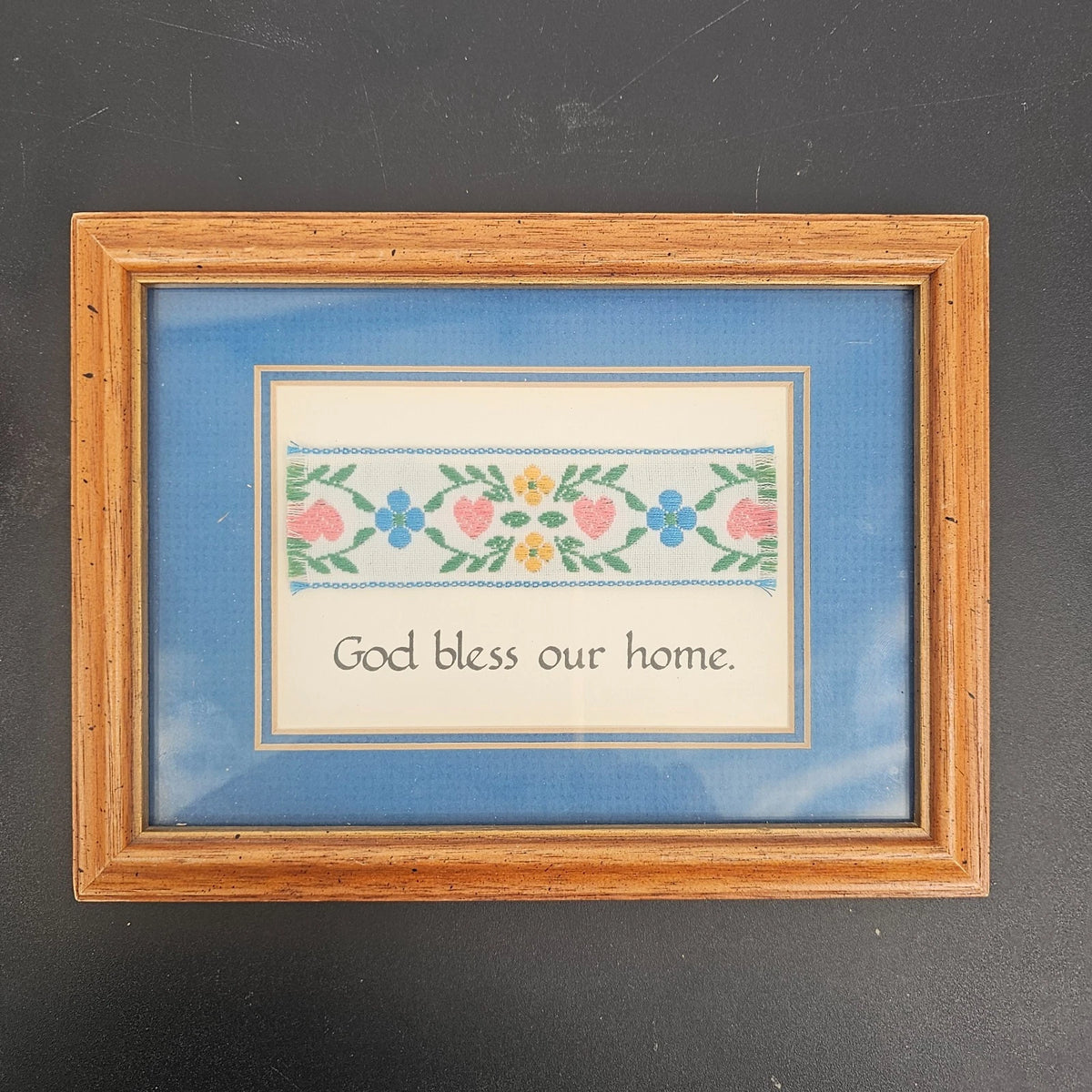 Isidore Limited God Bless Our Home Framed Needle Wall Art 6" x 8" No. 218 Vtg