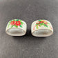 4 Christmas Napkin Rings Set Poinsettia & Holly Handcrafted Porcelain NOS
