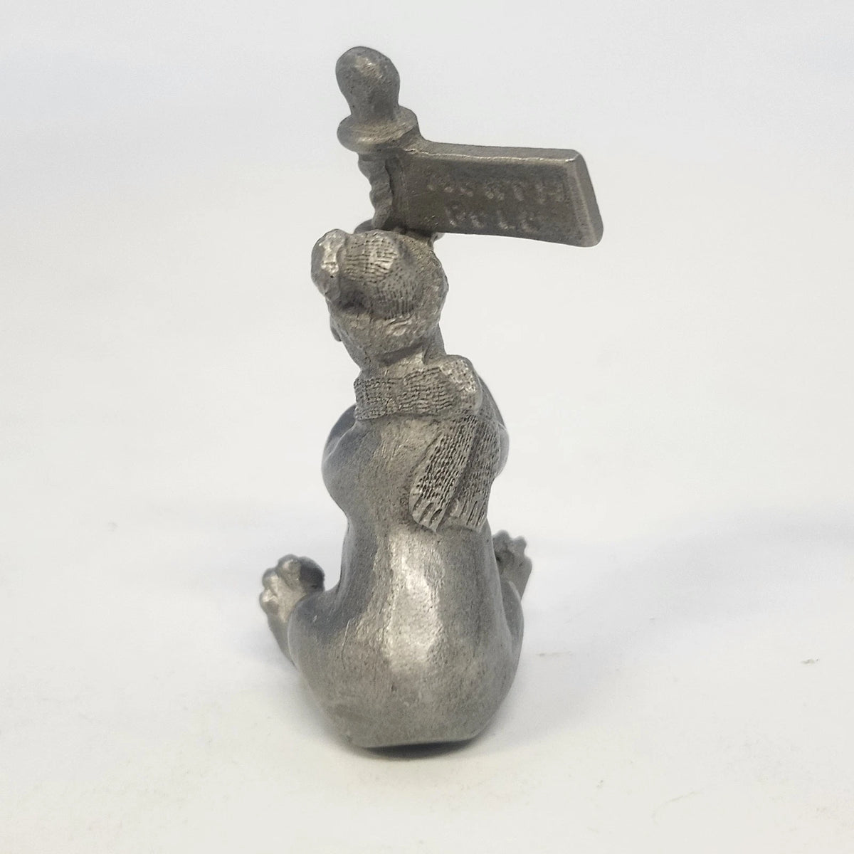 Rawcliffe P Davis Pewter Christmas Bear Holding North Pole Sign Figurine Vtg