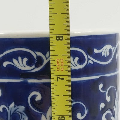 Pier 1 Import Porcelain Mandarin Cobalt Blue White Floral Utensil Holder Vase 8"