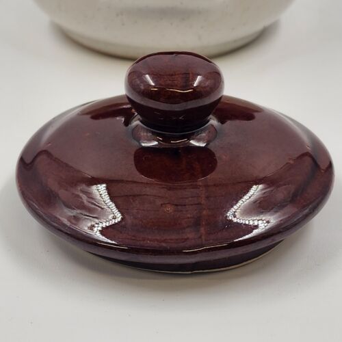 French Onion Soup Bowl Crock w Lid Casserole Dish Finger Grips Brown Stoneware