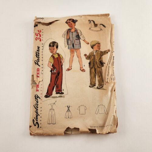 Simplicity 3566 Vintage Sewing Pattern Childs Overalls Pants '51 Size 5 Unisex