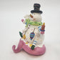 Snowman Stocking Holder Figurine 5.5" Pink Base Candle Scarf Hat Christmas Resin
