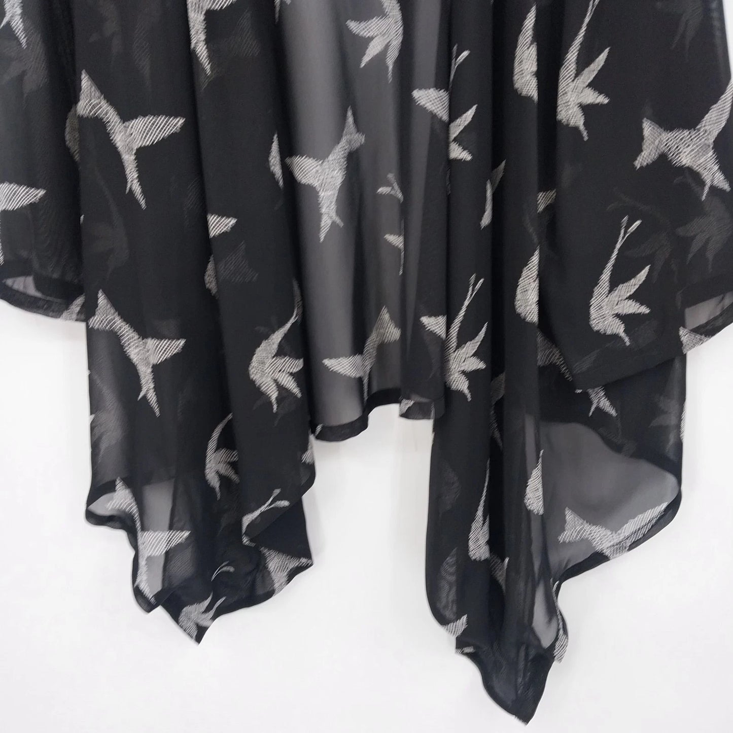 Black Rainn Sheer Kimono Cardigan Women's XL Bird Print Open Front Black White