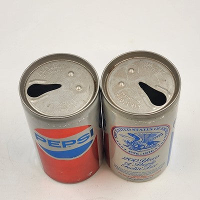 Two Pepsi Pull Tab Empty Cans Vintage 12 oz USA 200 Years of People Living Free