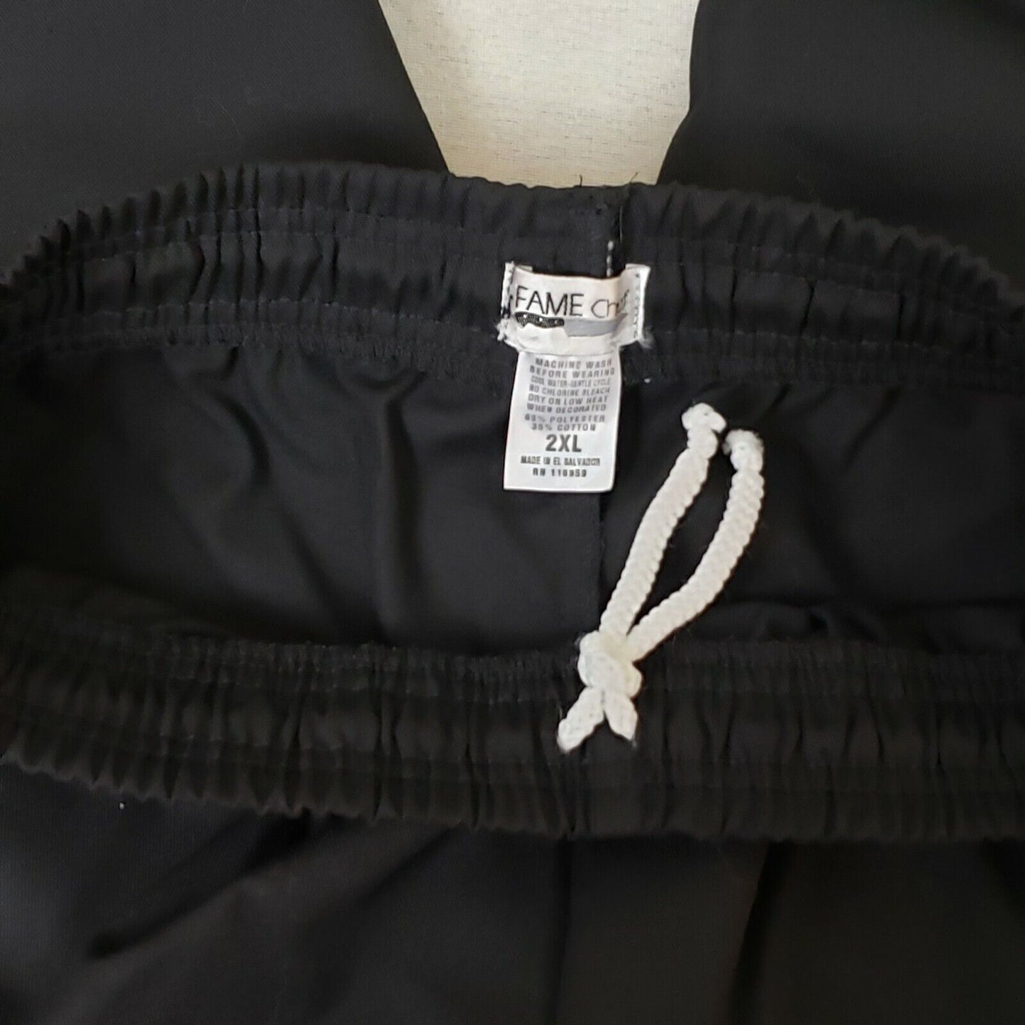 Black Chef Baggy Pants 2XL Unisex C15 Fame Fabrics Elastic Waist Pockets 81124