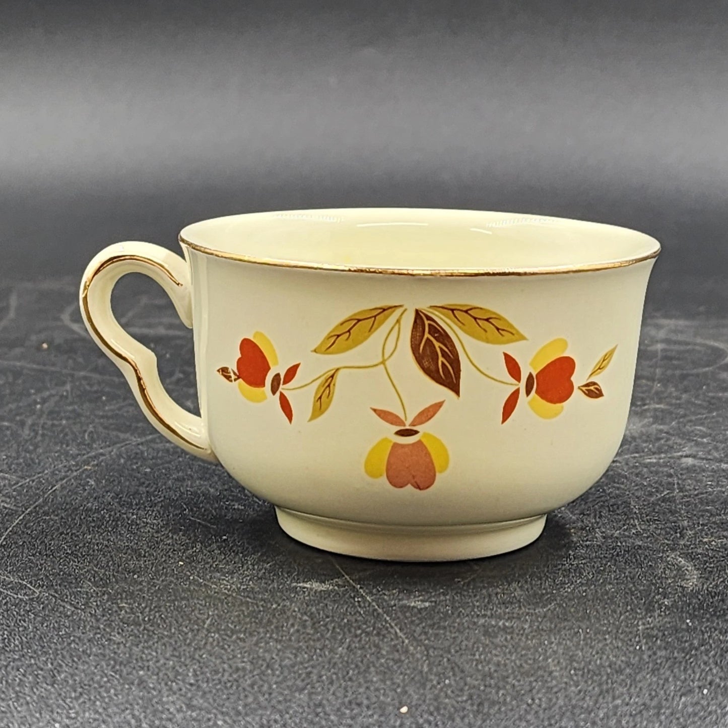 Autumn Leaf Cup & Saucer Set Ruffled D Flat Hall's Superior & Jewel Tea MCM Vtg