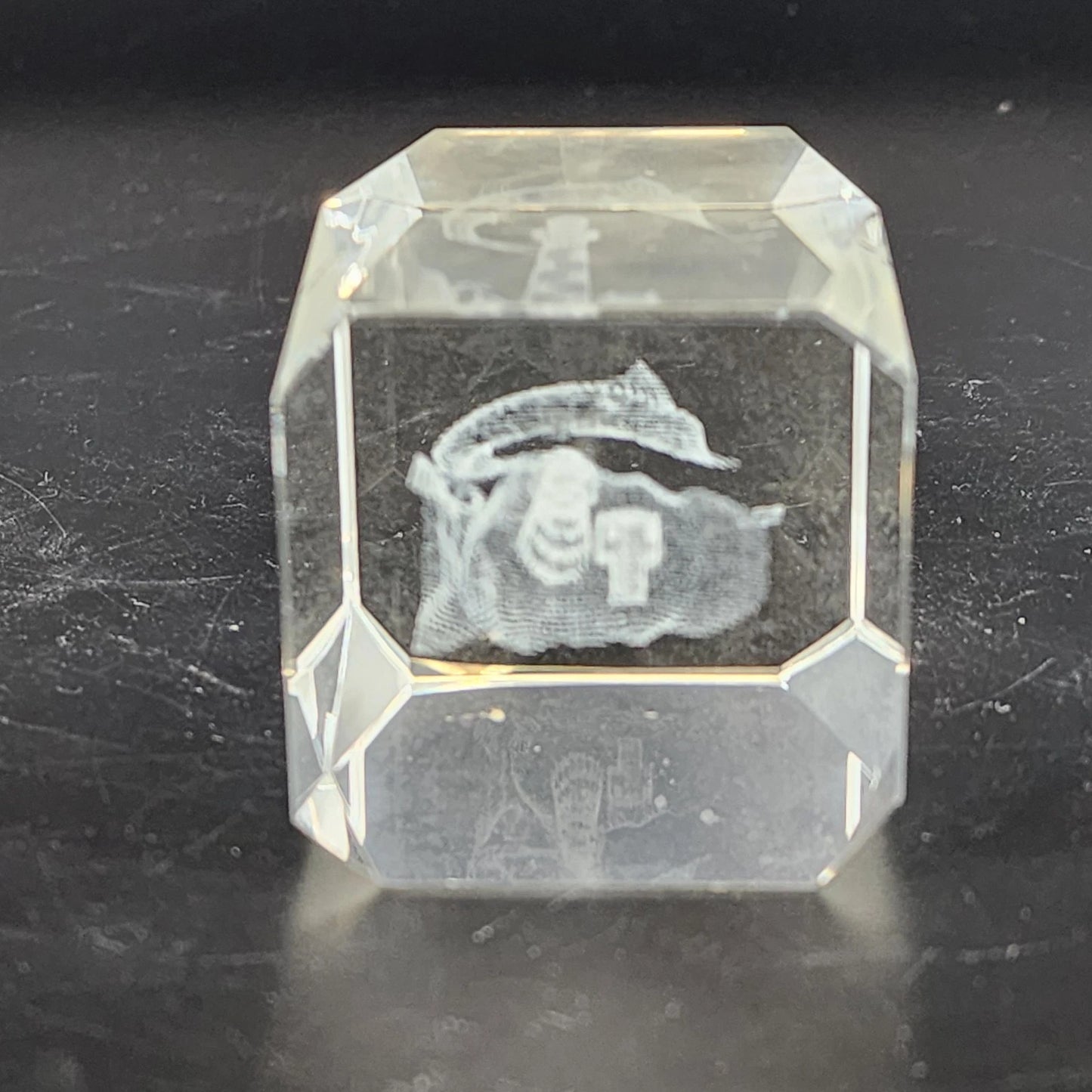 3D Laser Etched Crystal Paperweight Lighthouse Leaping Marlin