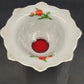 Indiana Glass White Console Flared Footed Bowl w Red Flashed Tulips Ruffled Edge