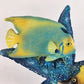 Tropical Fish Resin Figurine Starfish 2 Yellow Blue Fish Coral Base 5.5" Tall