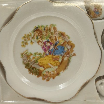 10pc Mini Tea Set Porcelain Women in Garden Collectible w/ Box 3.75"
