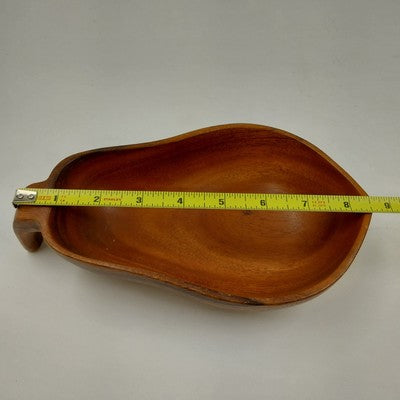 Hand Carved Monkey Pod Pear Shaped Teak Smooth Wood Bowl Philippines 5" x 9"
