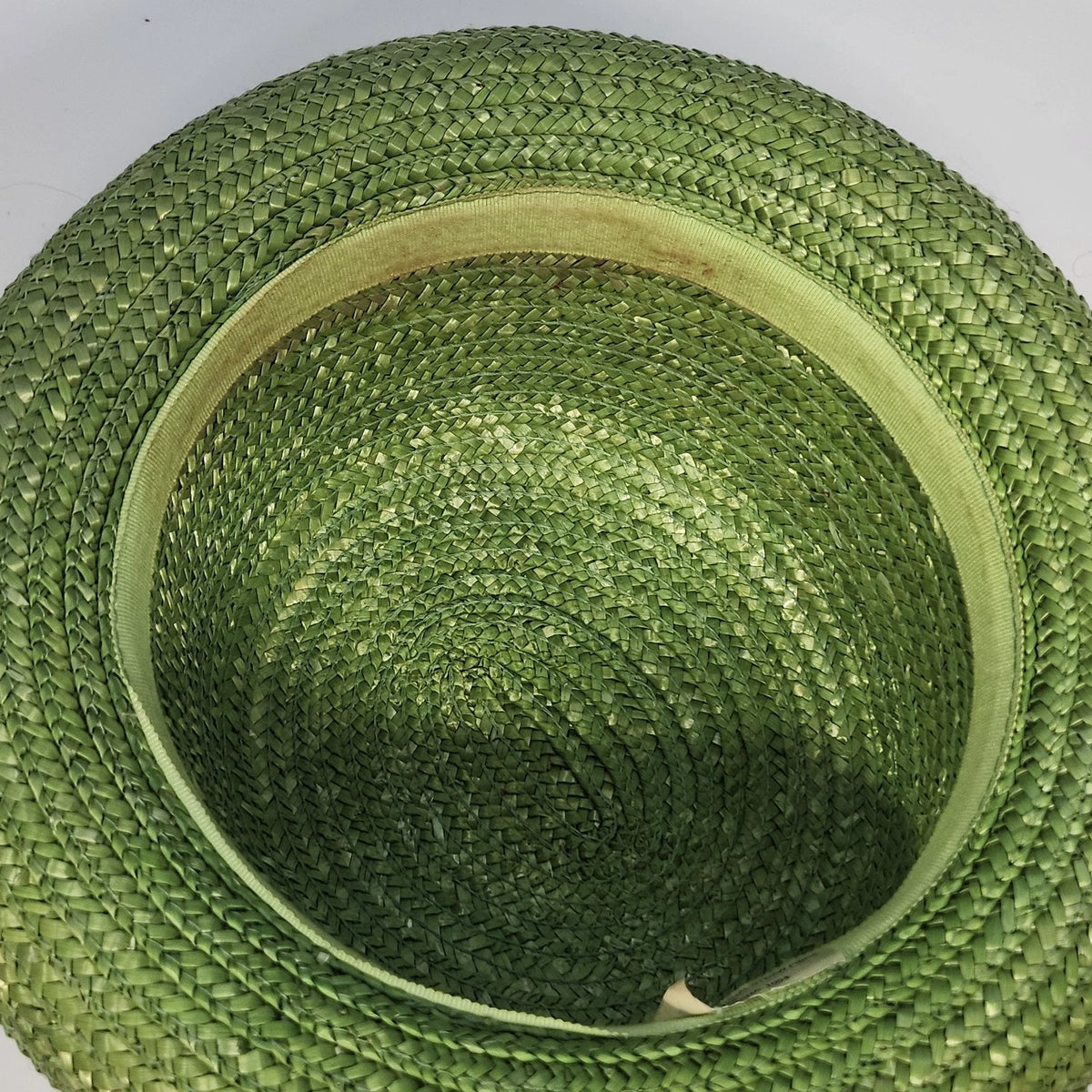 Green Natural Straw Sun Hat Women Rolled Brim Braided Round Crown Summer Garden