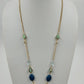 Catherines Gold Tone Teardrop Blue Gem Bead Necklace Lobster Clasp 21" Long