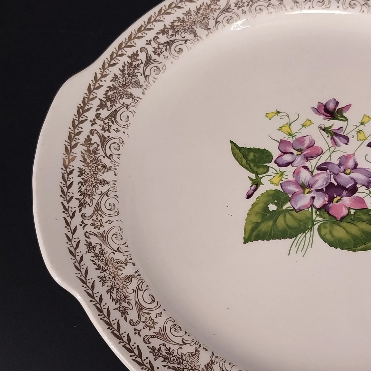 Cunningham & Pickett Springviolet 22K Gold Handled Cake Plate 10.3" Platter Ohio