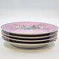 Pink Porcelain Dessert Plates Set 4 Birds Nest Blue Flowers Gold 7.5" Vintage
